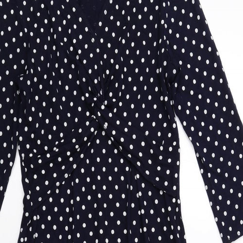 Karen Gillan Womens Blue Polka Dot Viscose A-Line Size XS V-Neck Pullover