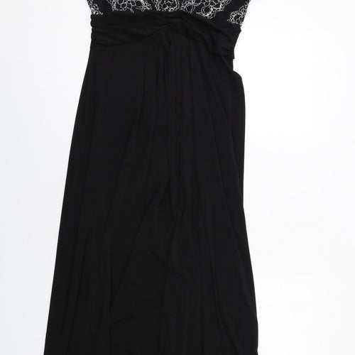 Together Womens Black Geometric Polyester Maxi Size 10 V-Neck Pullover