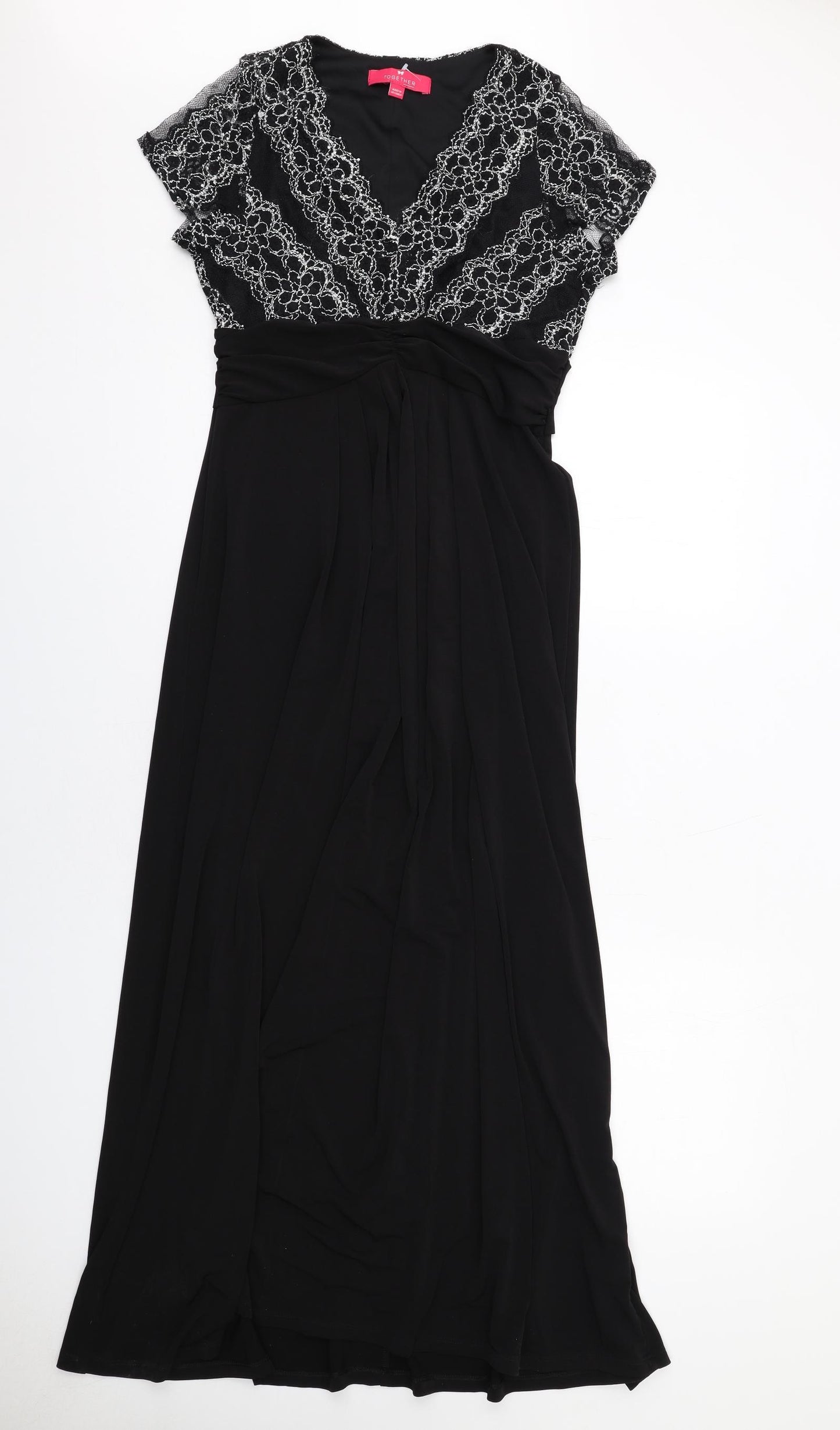 Together Womens Black Geometric Polyester Maxi Size 10 V-Neck Pullover