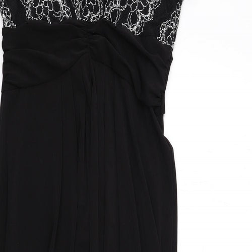 Together Womens Black Geometric Polyester Maxi Size 10 V-Neck Pullover