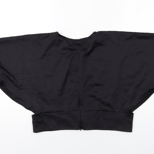 PRETTYLITTLETHING Womens Black Polyester Cropped Blouse Size 16 V-Neck - Batwing Sleeves