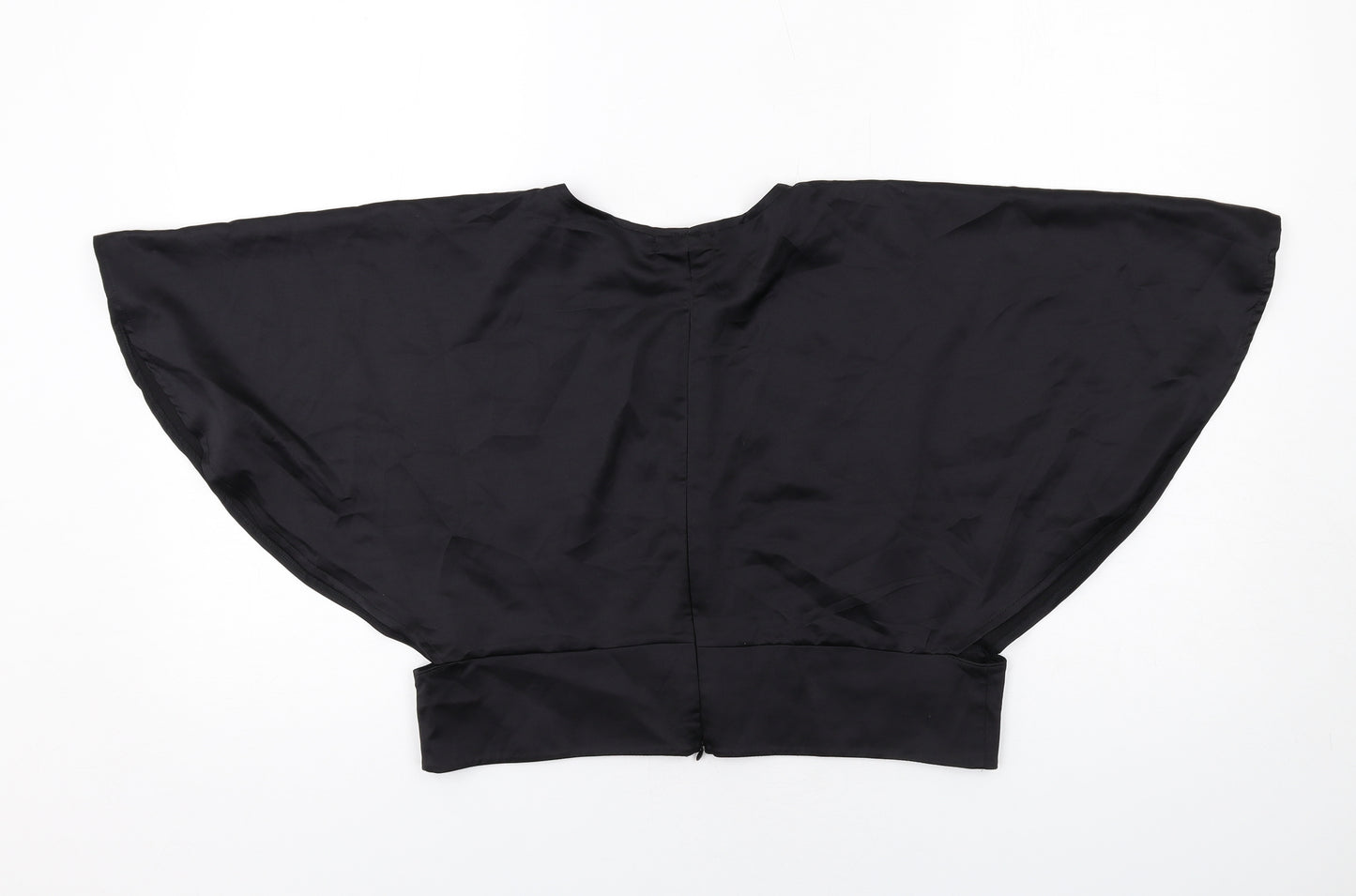 PRETTYLITTLETHING Womens Black Polyester Cropped Blouse Size 16 V-Neck - Batwing Sleeves