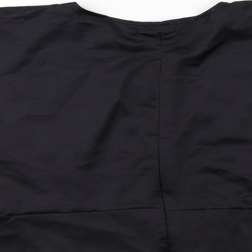 PRETTYLITTLETHING Womens Black Polyester Cropped Blouse Size 16 V-Neck - Batwing Sleeves