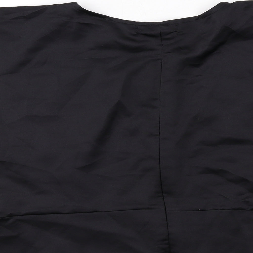 PRETTYLITTLETHING Womens Black Polyester Cropped Blouse Size 16 V-Neck - Batwing Sleeves