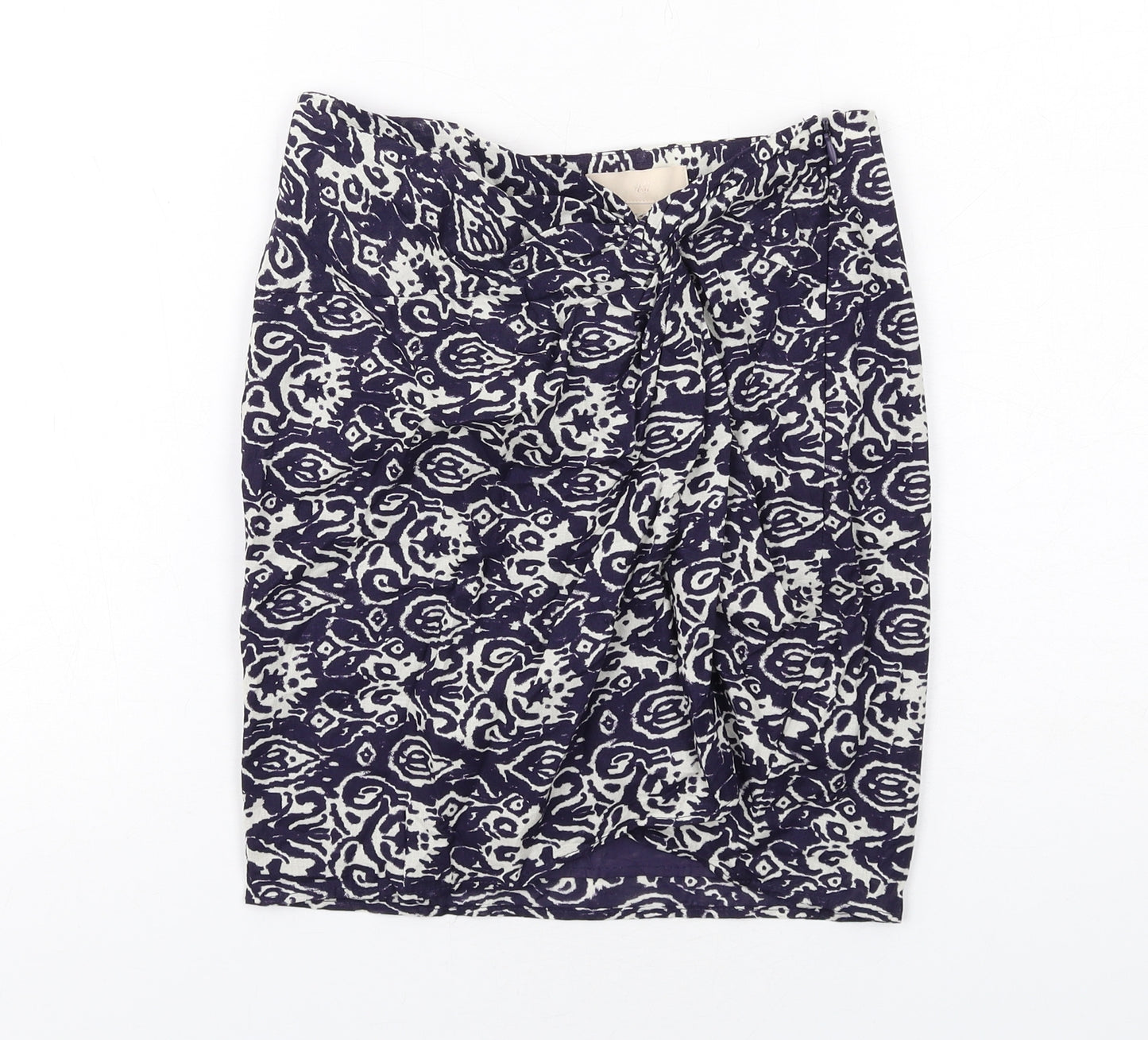 H&M Womens Blue Geometric Cotton A-Line Skirt Size 4 Zip
