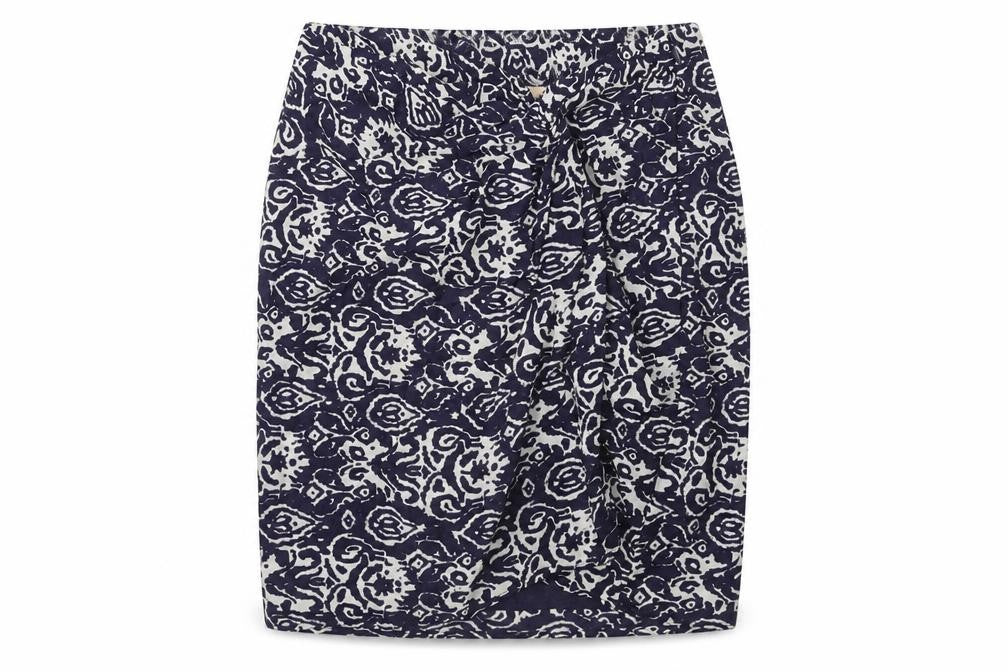 H&M Womens Blue Geometric Cotton A-Line Skirt Size 4 Zip