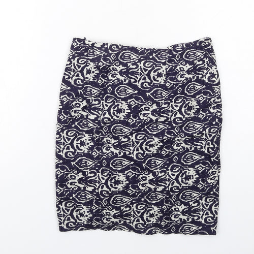 H&M Womens Blue Geometric Cotton A-Line Skirt Size 4 Zip