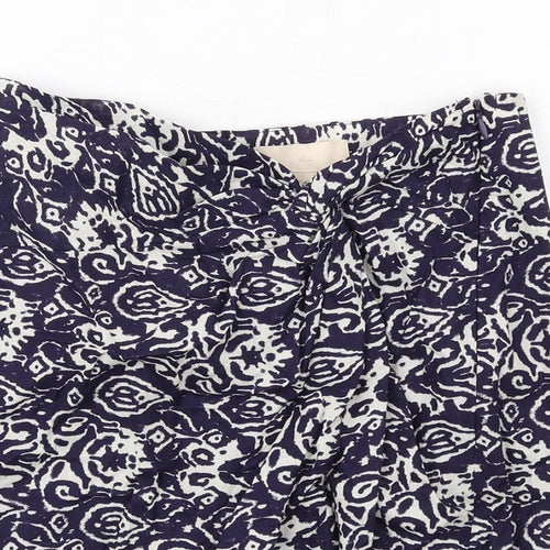 H&M Womens Blue Geometric Cotton A-Line Skirt Size 4 Zip