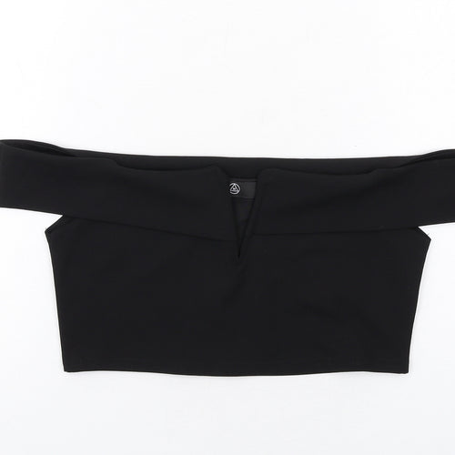 Missguided Womens Black Polyester Cropped Blouse Size 10 Off the Shoulder
