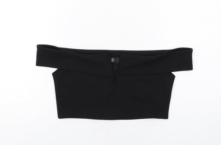 Missguided Womens Black Polyester Cropped Blouse Size 10 Off the Shoulder