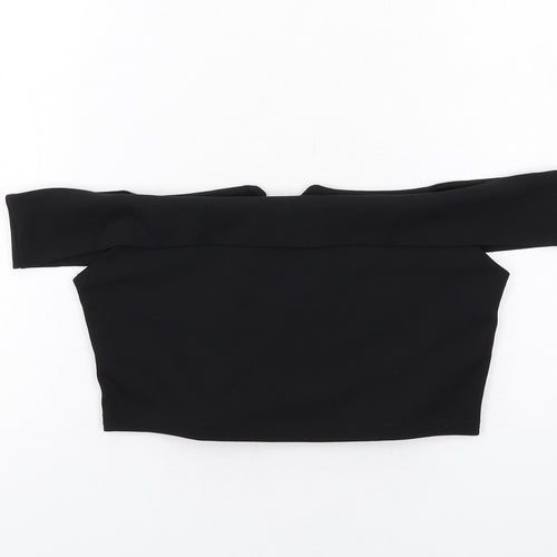 Missguided Womens Black Polyester Cropped Blouse Size 10 Off the Shoulder