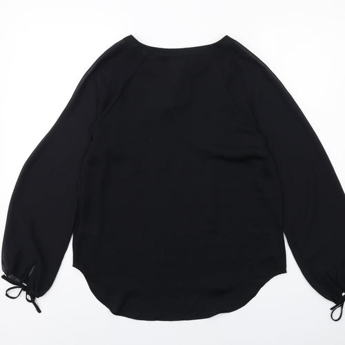 Marks and Spencer Womens Black Polyester Basic Blouse Size 10 V-Neck - Tie Sleeve Detail