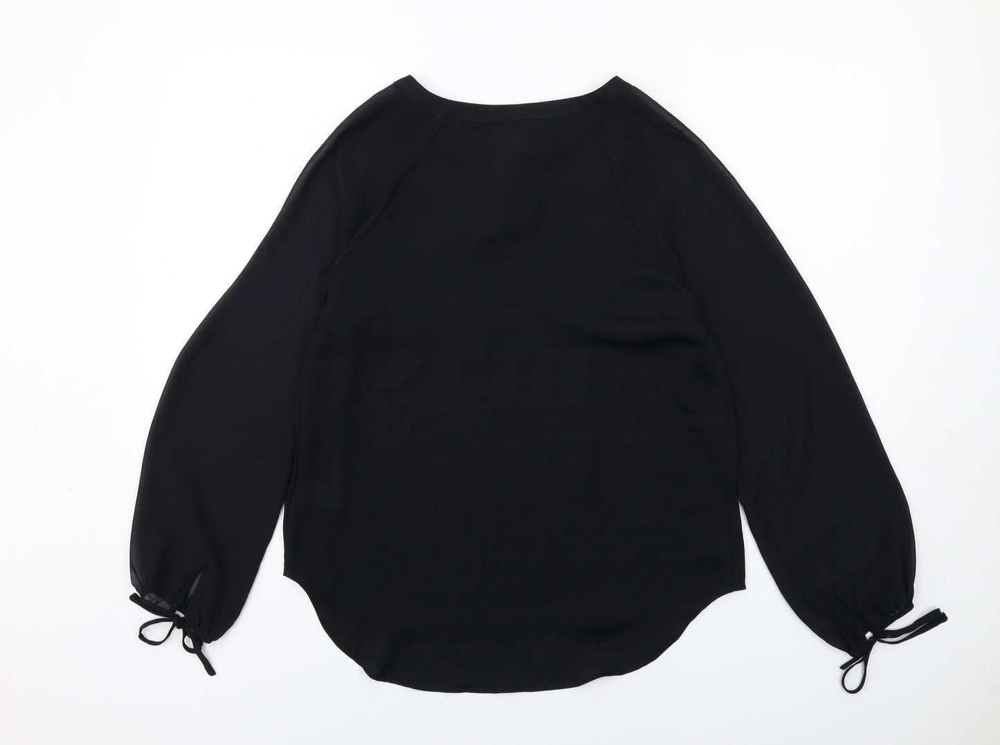 Marks and Spencer Womens Black Polyester Basic Blouse Size 10 V-Neck - Tie Sleeve Detail