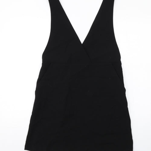 H&M Womens Black Polyester Tank Dress Size 12 V-Neck Zip
