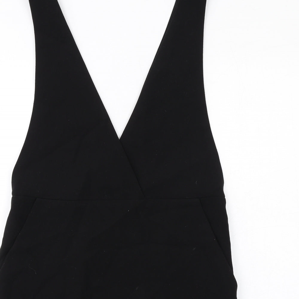 H&M Womens Black Polyester Tank Dress Size 12 V-Neck Zip