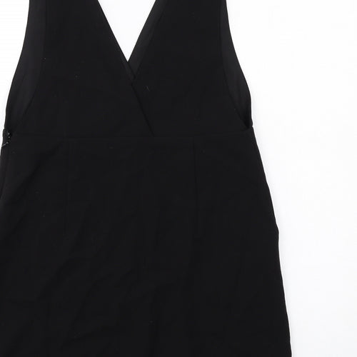 H&M Womens Black Polyester Tank Dress Size 12 V-Neck Zip