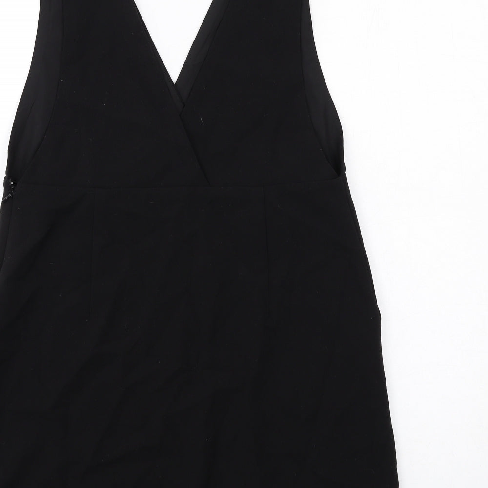 H&M Womens Black Polyester Tank Dress Size 12 V-Neck Zip