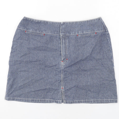 Marks and Spencer Womens Blue Striped Cotton Mini Skirt Size 12 Zip