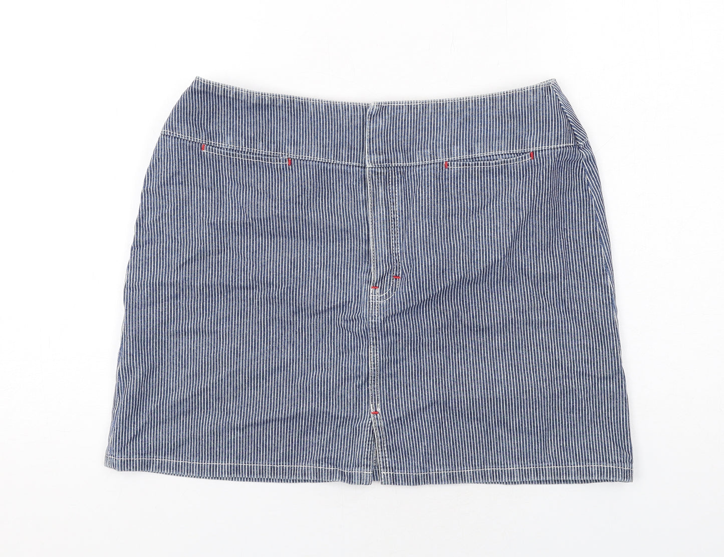 Marks and Spencer Womens Blue Striped Cotton Mini Skirt Size 12 Zip