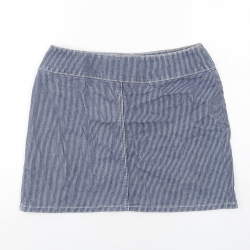 Marks and Spencer Womens Blue Striped Cotton Mini Skirt Size 12 Zip
