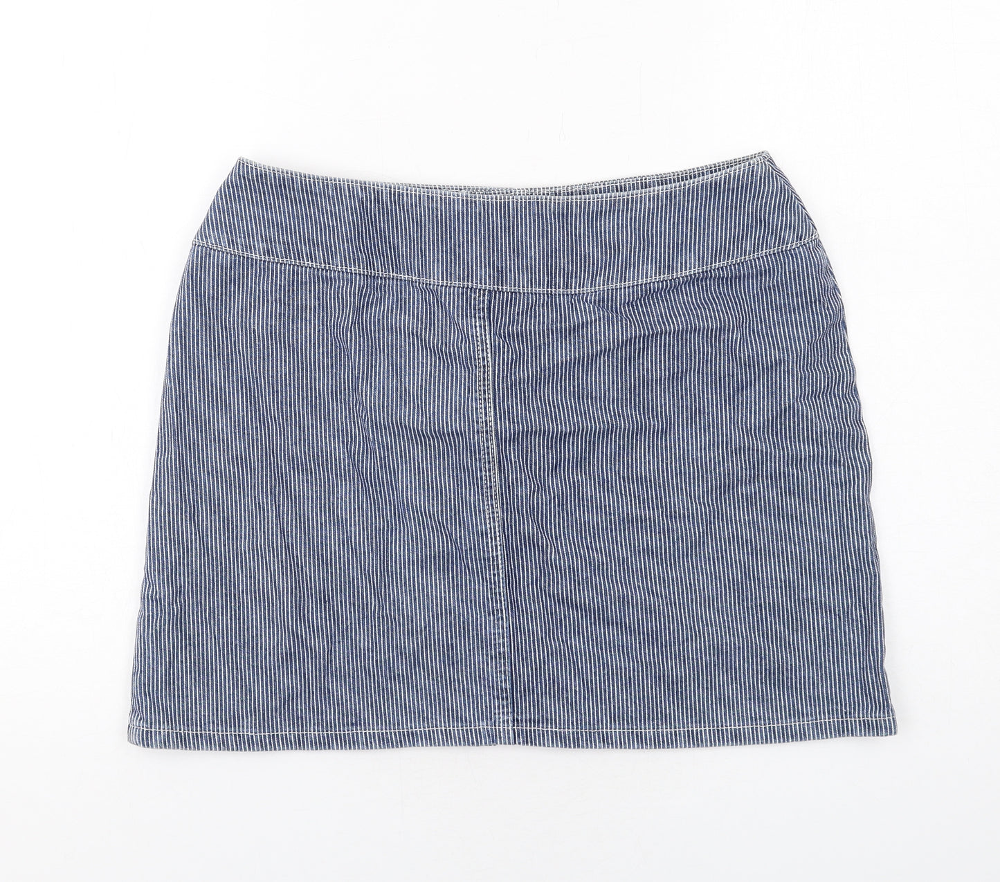 Marks and Spencer Womens Blue Striped Cotton Mini Skirt Size 12 Zip