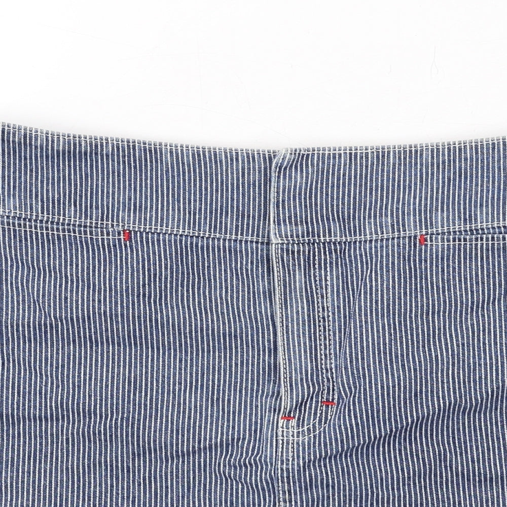 Marks and Spencer Womens Blue Striped Cotton Mini Skirt Size 12 Zip