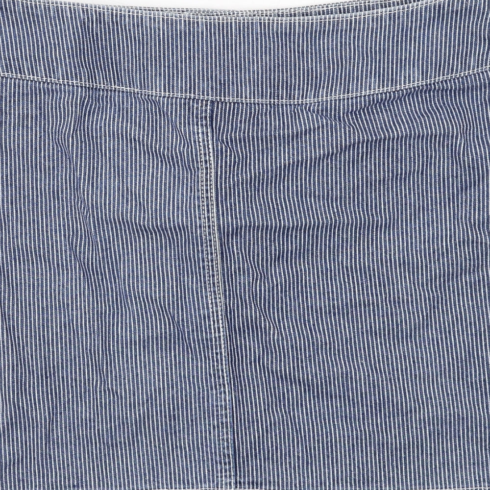 Marks and Spencer Womens Blue Striped Cotton Mini Skirt Size 12 Zip