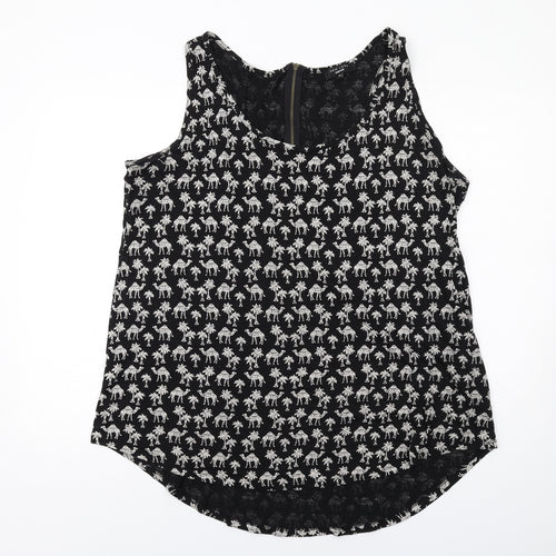 New Look Womens Black Geometric Cotton Basic Tank Size 22 Scoop Neck - Camel Print