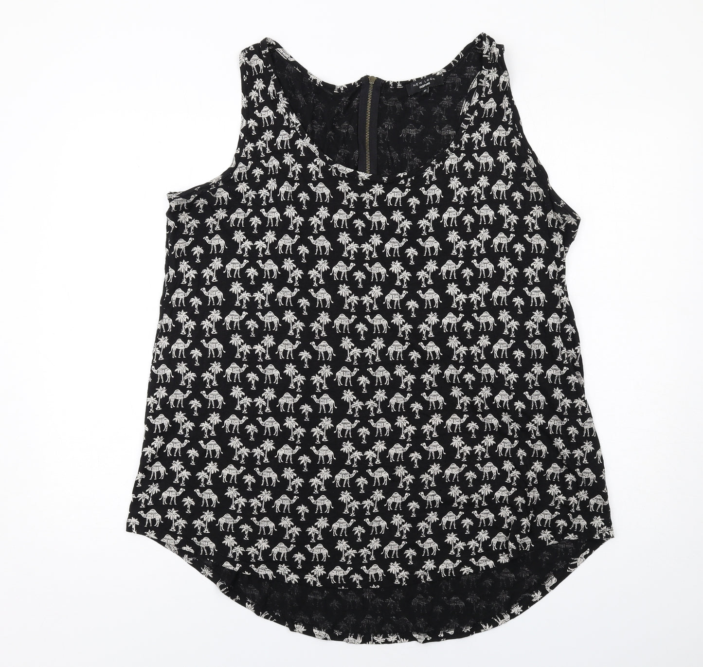 New Look Womens Black Geometric Cotton Basic Tank Size 22 Scoop Neck - Camel Print