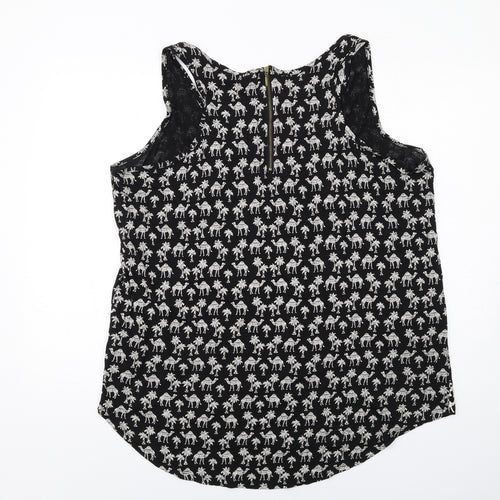 New Look Womens Black Geometric Cotton Basic Tank Size 22 Scoop Neck - Camel Print