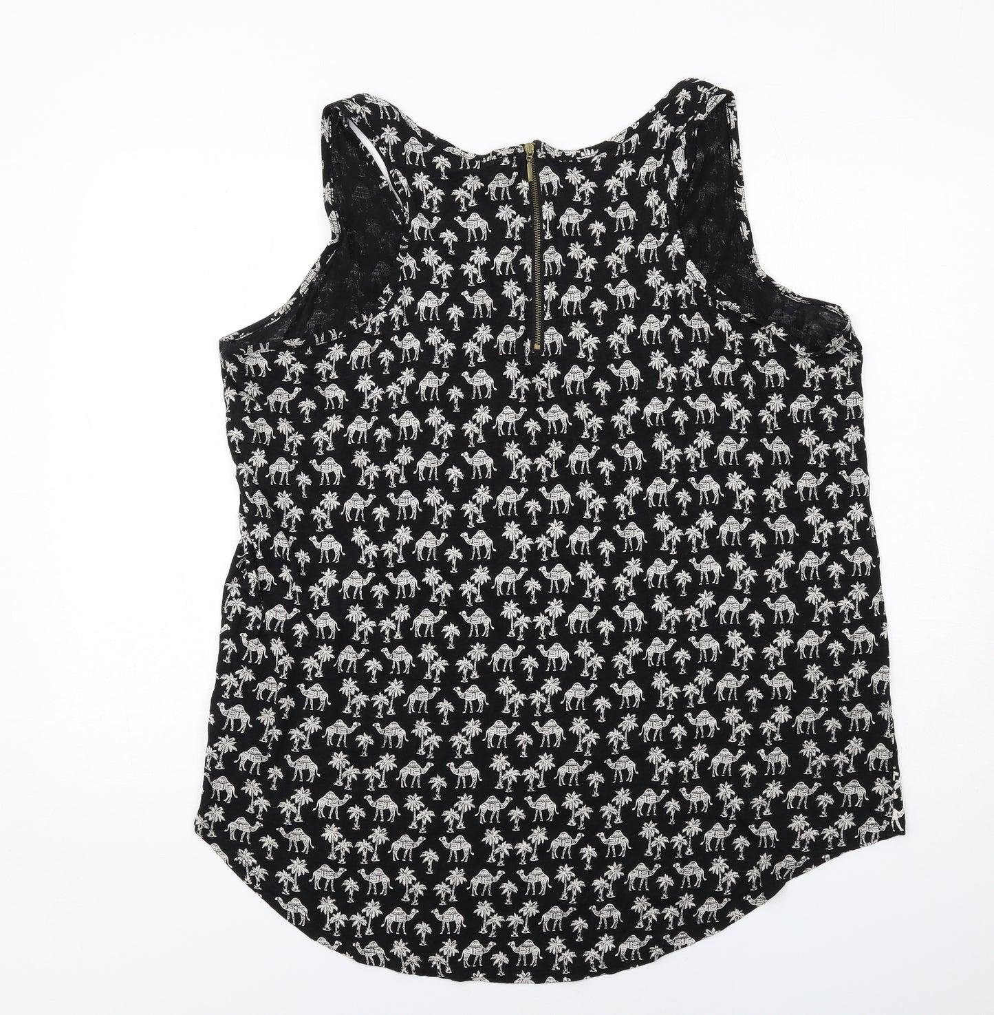 New Look Womens Black Geometric Cotton Basic Tank Size 22 Scoop Neck - Camel Print