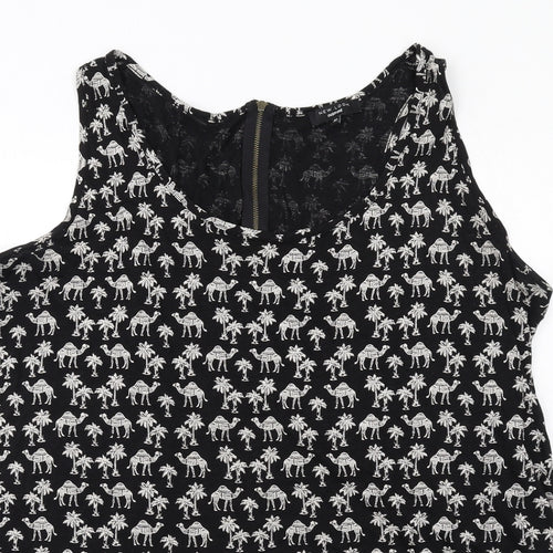 New Look Womens Black Geometric Cotton Basic Tank Size 22 Scoop Neck - Camel Print