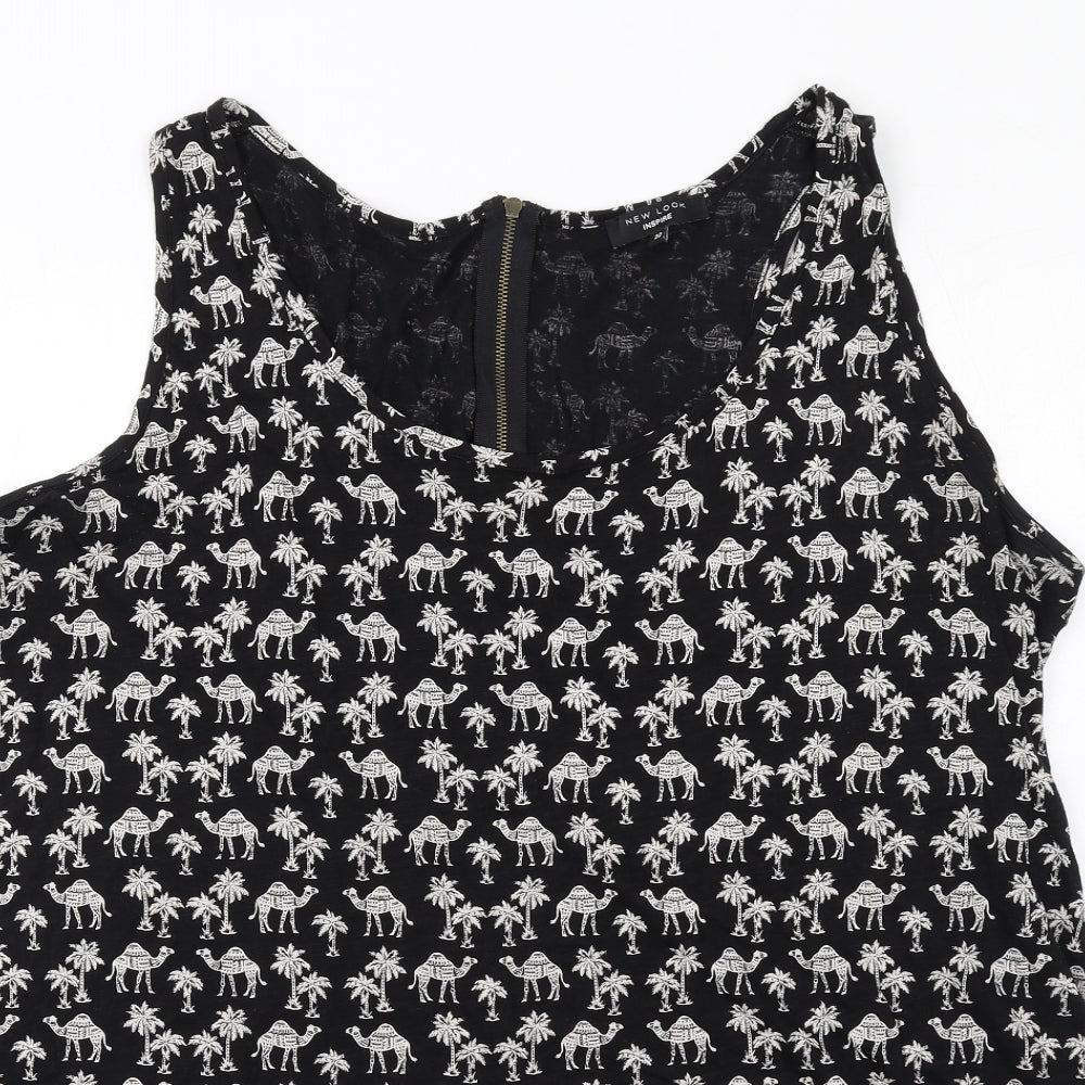 New Look Womens Black Geometric Cotton Basic Tank Size 22 Scoop Neck - Camel Print