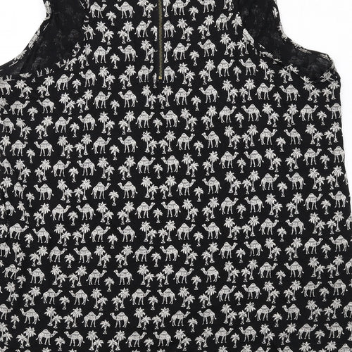 New Look Womens Black Geometric Cotton Basic Tank Size 22 Scoop Neck - Camel Print