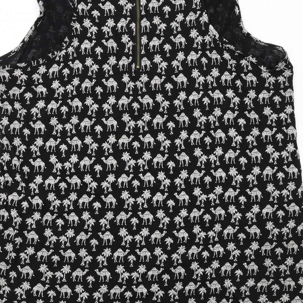 New Look Womens Black Geometric Cotton Basic Tank Size 22 Scoop Neck - Camel Print