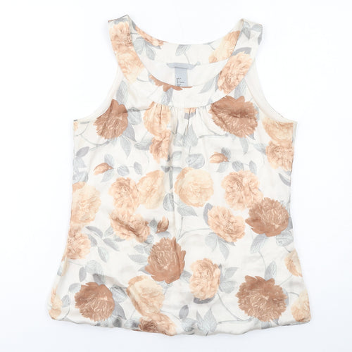 H&M Womens Ivory Floral Polyester Basic Tank Size 8 Boat Neck