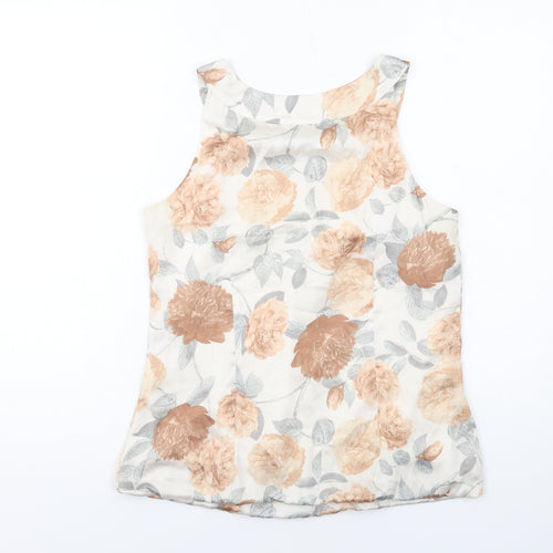 H&M Womens Ivory Floral Polyester Basic Tank Size 8 Boat Neck
