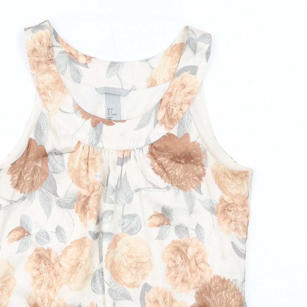 H&M Womens Ivory Floral Polyester Basic Tank Size 8 Boat Neck
