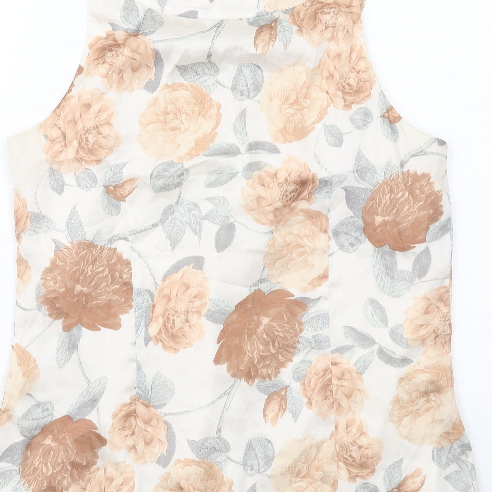H&M Womens Ivory Floral Polyester Basic Tank Size 8 Boat Neck