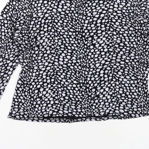 Boohoo Womens Black Animal Print Viscose Basic Blouse Size 10 Mock Neck