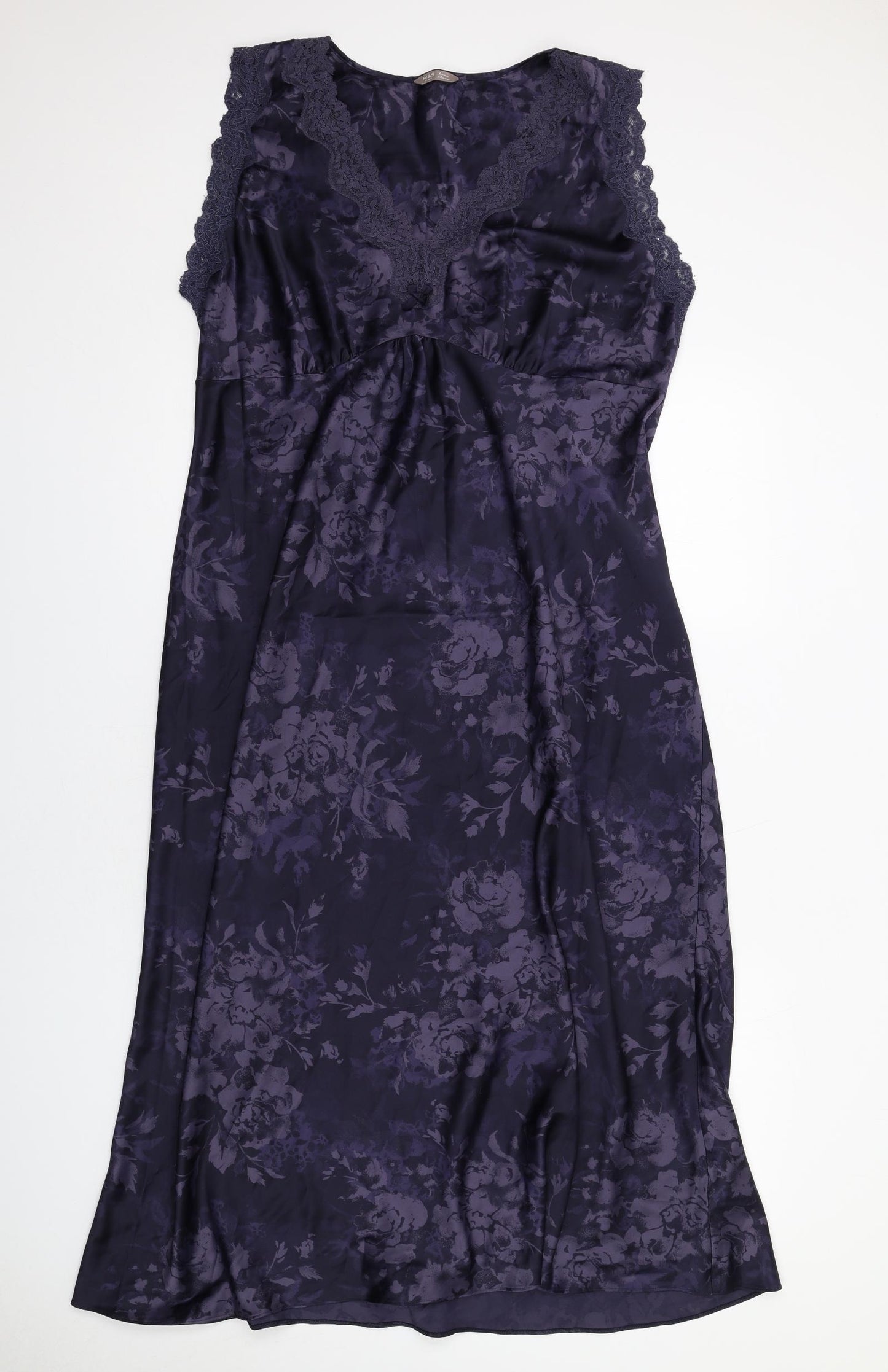 Marks and Spencer Womens Blue Geometric Polyester A-Line Size 16 V-Neck Pullover