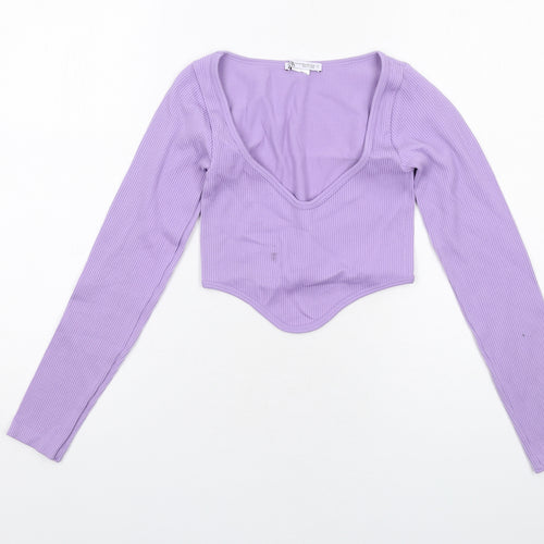 Zara Womens Purple Polyester Cropped T-Shirt Size XS Scoop Neck - Dipped Hem