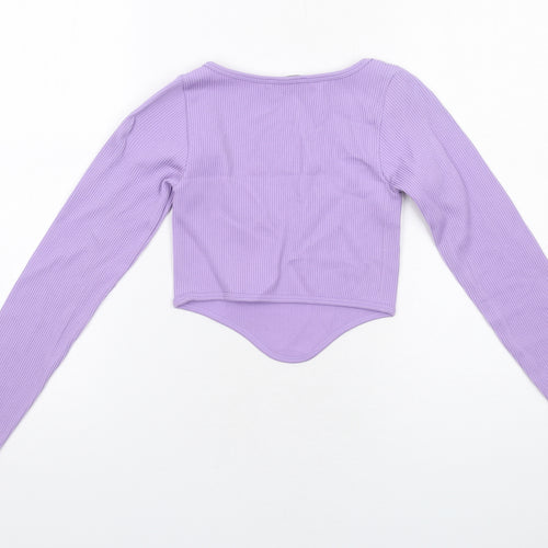 Zara Womens Purple Polyester Cropped T-Shirt Size XS Scoop Neck - Dipped Hem