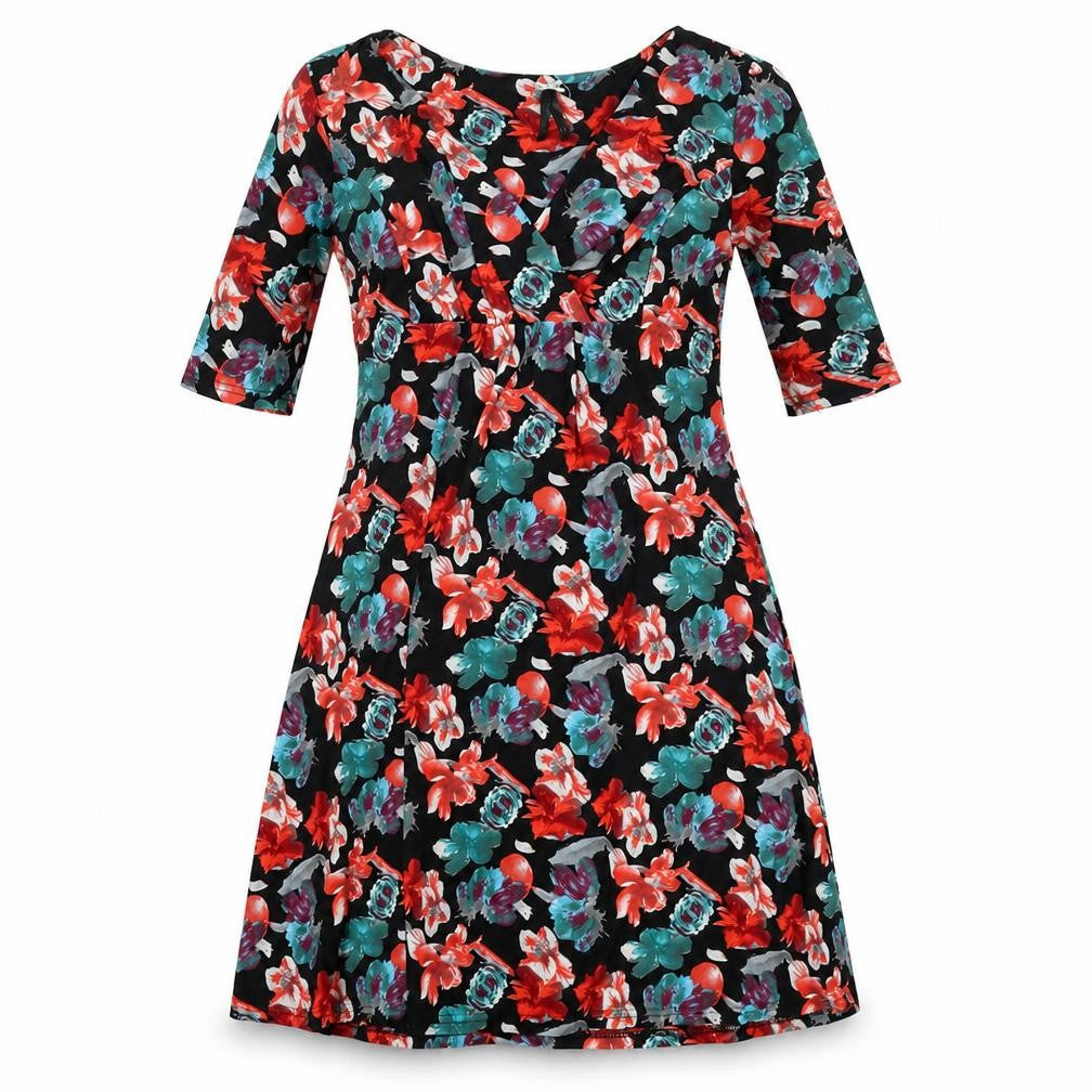 Front view of Pistachio women’s multicoloured floral polyester a-line, size M, v-neck pullover