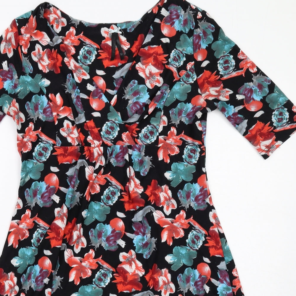 Pistachio Womens Multicoloured Floral Polyester A-Line Size M V-Neck Pullover