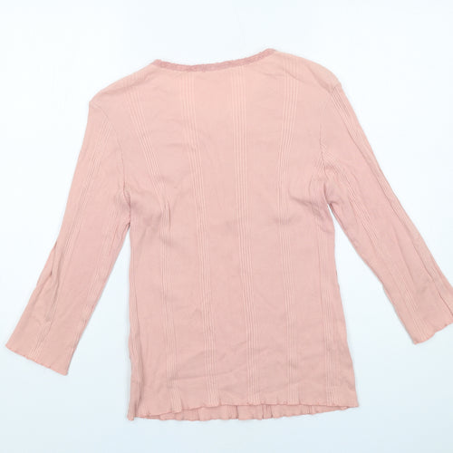 Marks and Spencer Womens Pink Cotton Basic T-Shirt Size 16 Henley - Ribbed