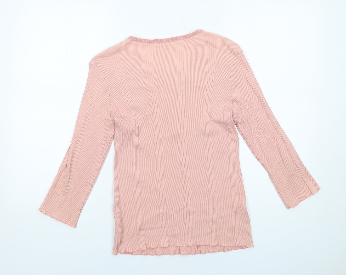 Marks and Spencer Womens Pink Cotton Basic T-Shirt Size 16 Henley - Ribbed