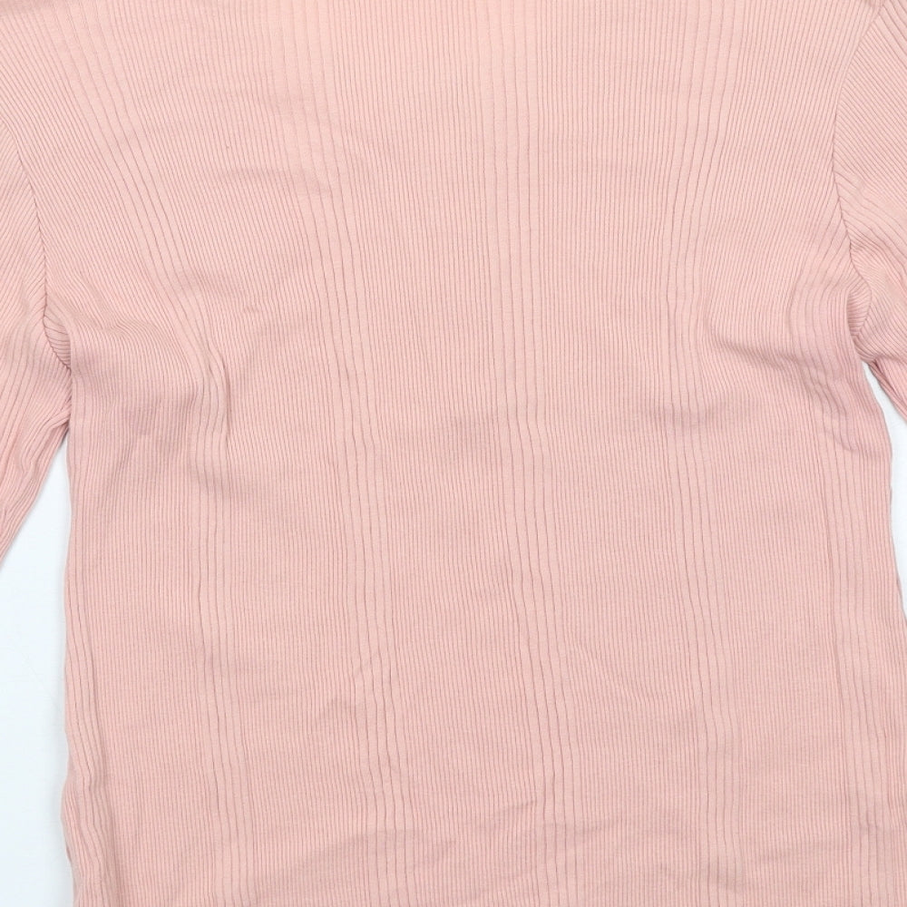 Marks and Spencer Womens Pink Cotton Basic T-Shirt Size 16 Henley - Ribbed