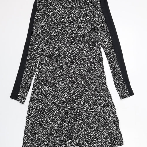 Marks and Spencer Womens Black Geometric Polyester A-Line Size 12 Round Neck Pullover