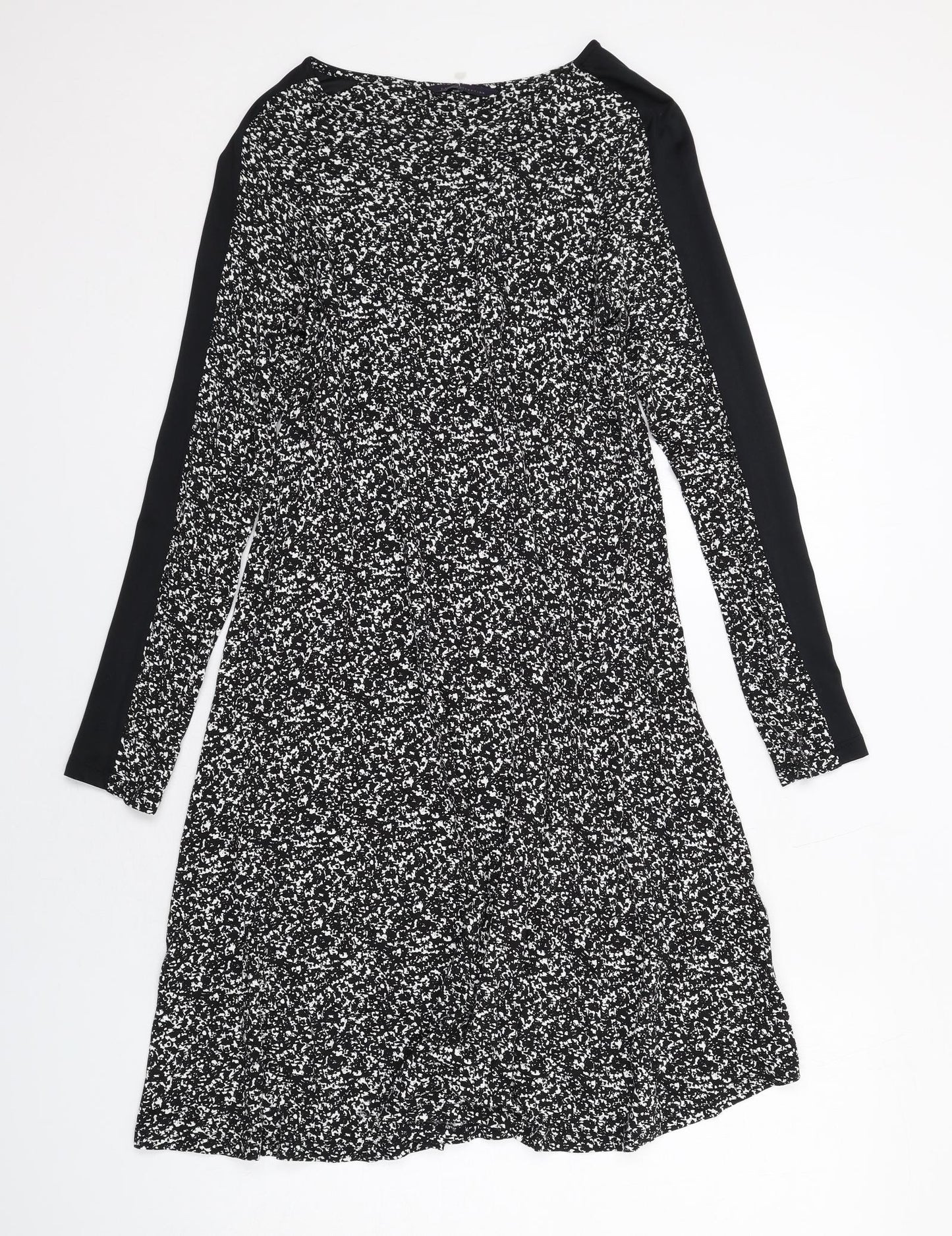 Marks and Spencer Womens Black Geometric Polyester A-Line Size 12 Round Neck Pullover